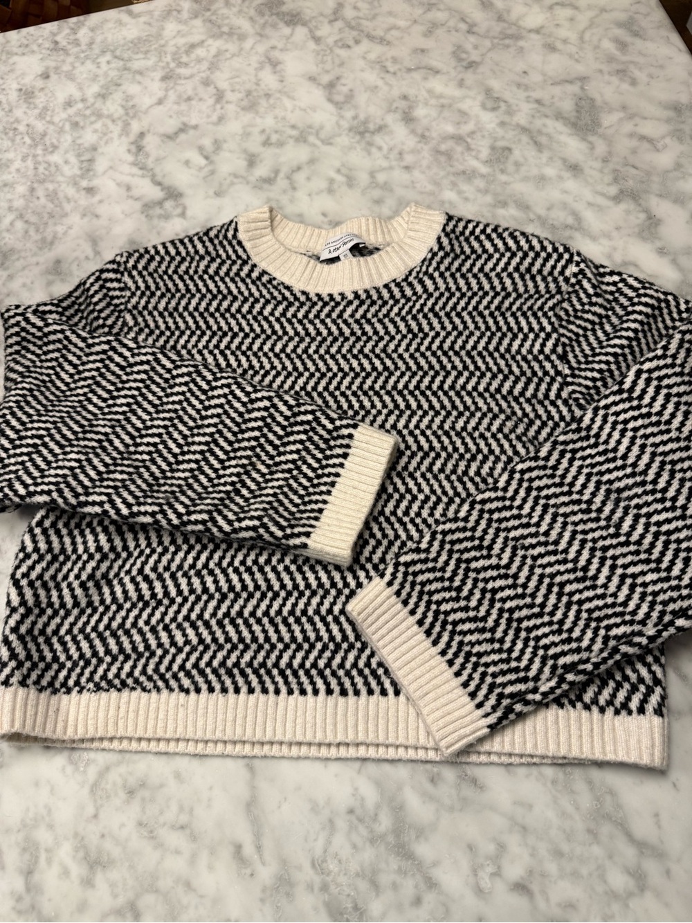 & Other Stories Black Cream Herringbone Wool Blend Sweater Size S